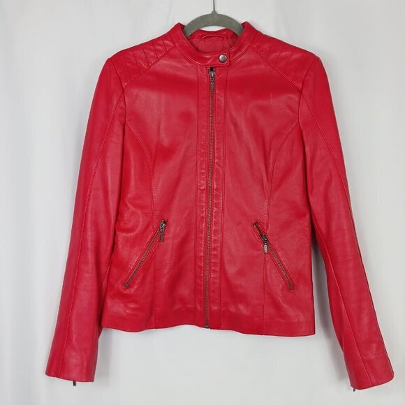 CORBANI Lambskin Moto Jacket Womens red size S genuine leather full zip - Picture 1 of 6